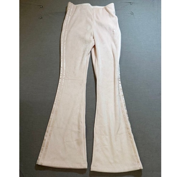 Adidas Bell Bottoms Corduroy Pants 3 Stripe High Waist Flare Light Pink 30X31. - Picture 1 of 8